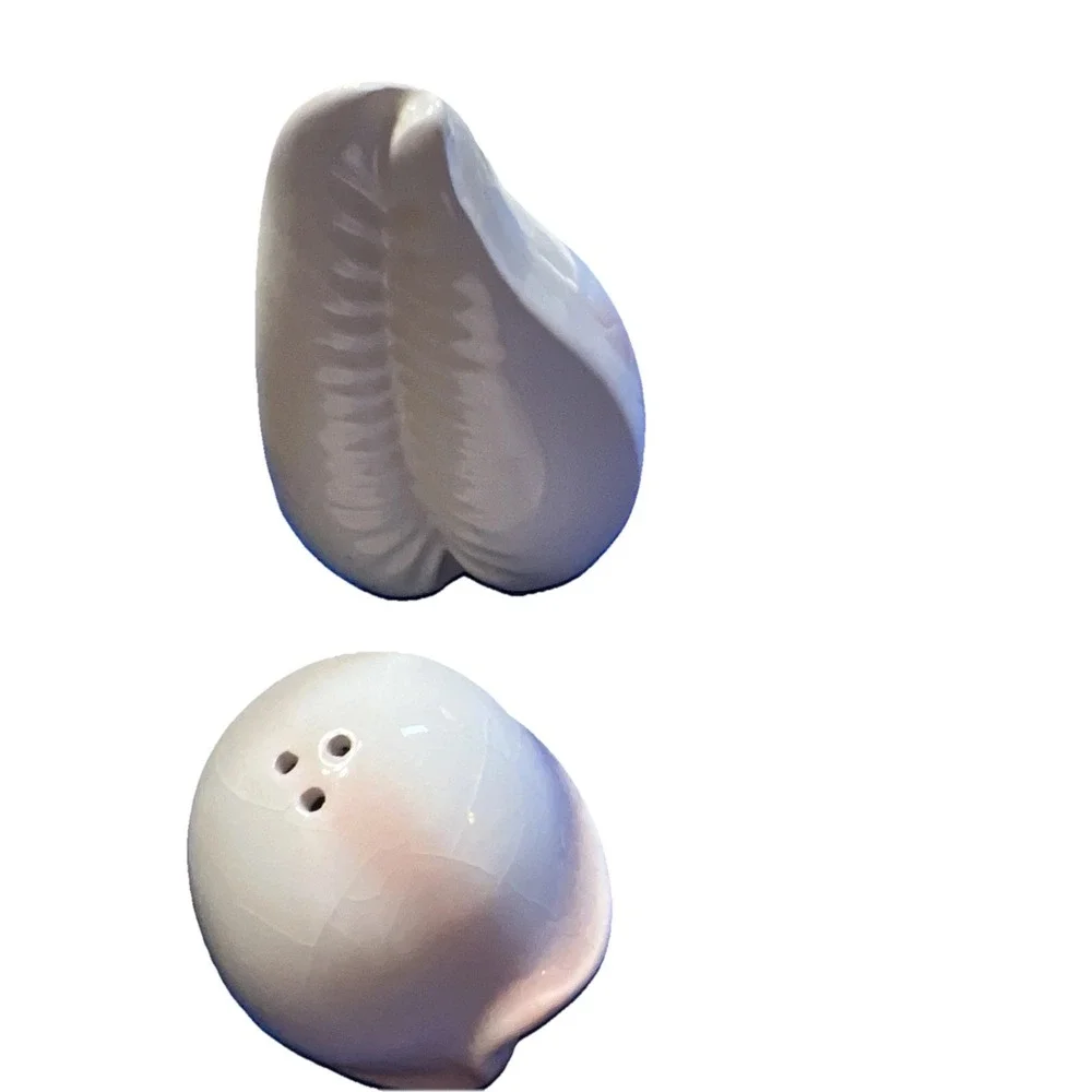 Sea Shell Salt and Pepper Shakers White /Pink Glossy 3.5